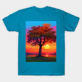 sunset tree landscape art painting T-Shirt